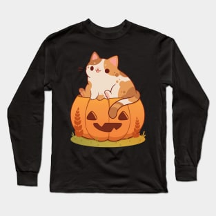 Orange pumpkin cat Long Sleeve T-Shirt